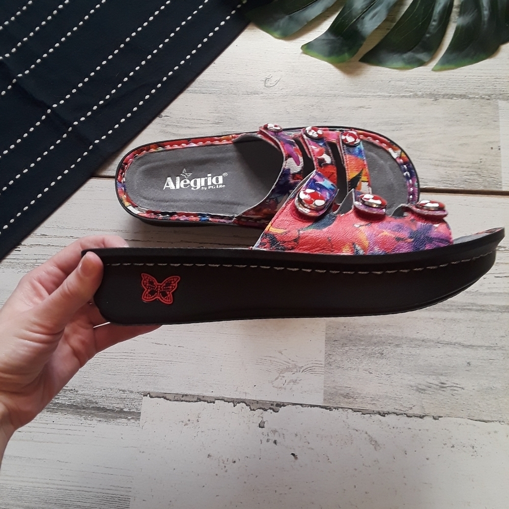 Alegria| Kacee Three Strap Sandal Leather Floral Comfort Shoe - Picture 4 of 5